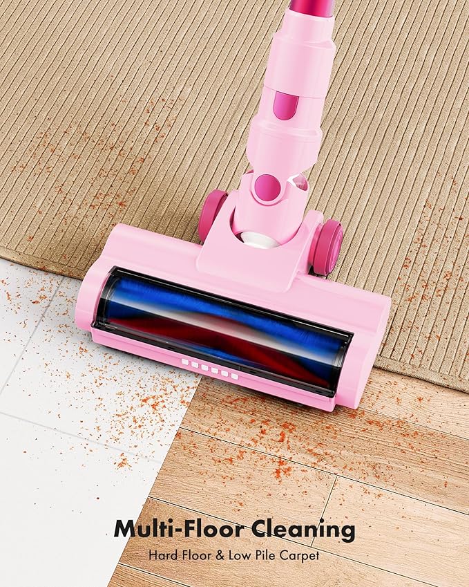 Trucozie Cordless Vacuum Cleaner, 8-in-1 Lightweight Stick Vacuum with 45mins Runtime, Powerful Suction, Vacuum Cleaners for Home, Hardwood Floors, Carpet, Pet Hair, Pink