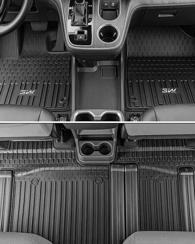 3W Floor Mats & Cargo Liner Fit Toyota Sienna Platinum with Refrigerator 2024-2026, TPE Custom Fit Floor Liner and Trunk Mat for Sienna 7 Seat (w/o Spare tire)