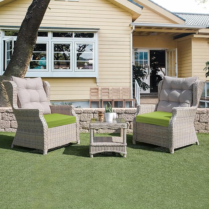 UNIKOME Outdoor Chair Cushions Pack of 4, Water Resistant Patio Cushions with Ties, High Density Sponge Filling Square Corner Seat Cushions for Outdoor Furniture, 24"*24"*4", Green