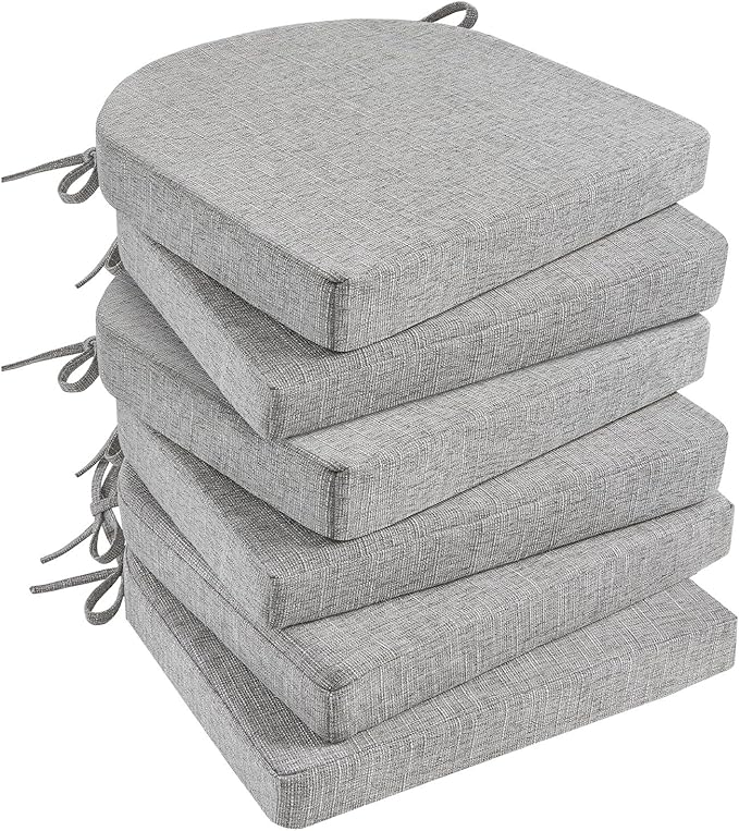 Basic Beyond Chair Cushions for Dining Chairs 6 Pack, Kitchen Chair Cushions with Ties and Non Slip Backing, 16 x 16 inches Chair Pads for Dining Chairs (Light Grey)