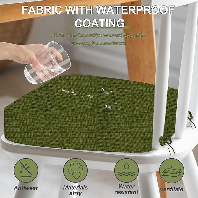 17'' x 16'' x 2.5"Thick Chair Cushions for Dining Chairs, 4 Pack WaterProof Easy Clean Kitchen Chair Pads with Ties and Non-Slip Backing - 30D High Elastic Foam Soft Kitchen Chair Cushions