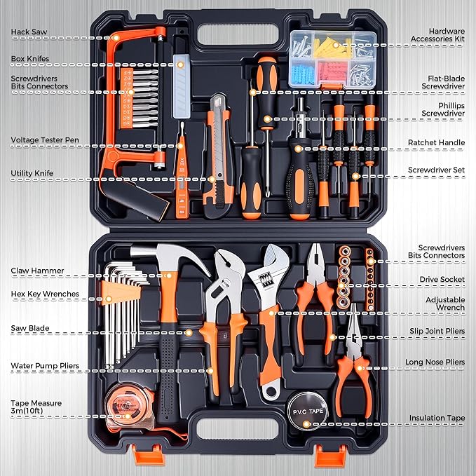 KOOPOOL 160-Piece Tool Set for Home, Household Hand Tool Kit for Home Repair, Auto Repair and Maintenance, Basic Tool Set with Hammer, Wrench, Screwdrivers and Storage Case