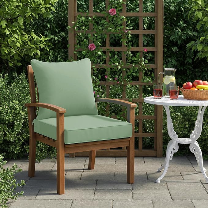 Summsun Waterproof Outdoor Patio Cushions with Removable Cover, Fade Resistant Back Pillow and Seat Cushion Set for Yard Porch Garden, 19 x 19 Inch, Sage Green, 1 Set