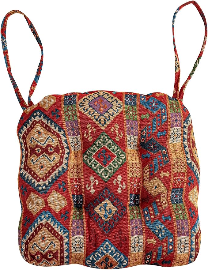 vctops Boho Chair Cushions with Ties U-Shaped Soft Comfortable Chair Pads Non Slip Seat Cushions for Indoor Dining Room and Kitchen Chairs (Pattern A,16"x16")