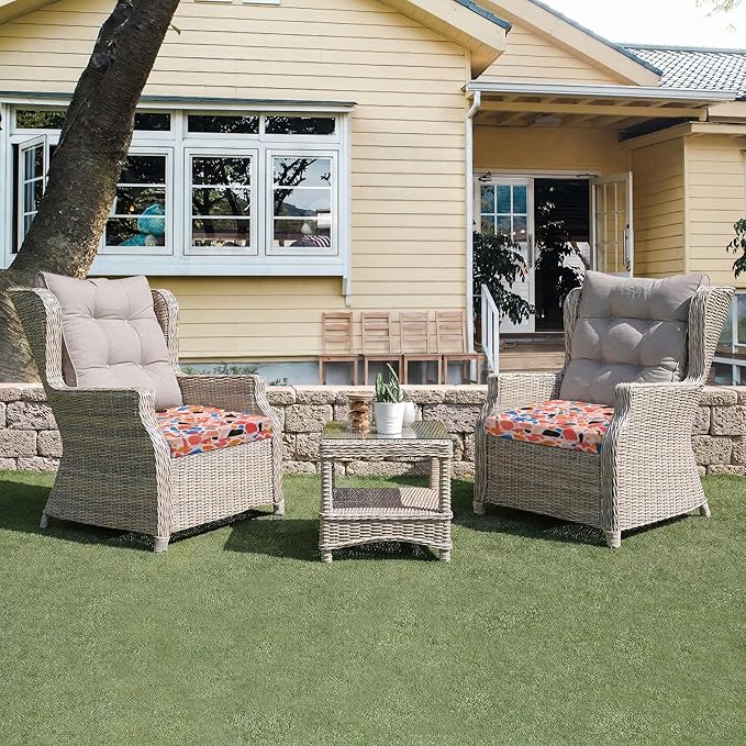 UNIKOME Outdoor Chair Cushions Pack of 4, Water Resistant Patio Cushions with Ties, High Density Sponge Filling Square Corner Seat Cushions for Outdoor Furniture, 19"*19"*3", Petal Stone