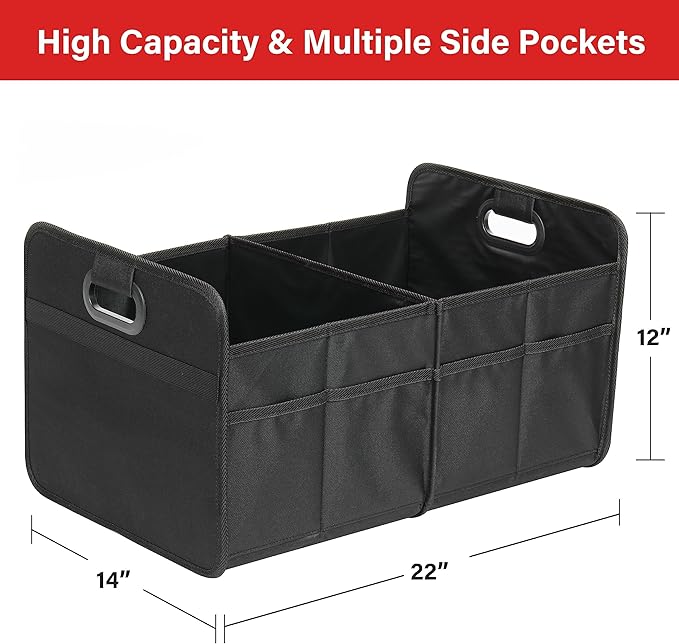 Simple Deluxe 2 Compartments Trunk Organizer for Car/SUV, Collapsible 600D Waterproof Oxford Polyester 50L Storage Box, Anti-slip & Leak-proof, Multipurpose Travel Accessories, Black