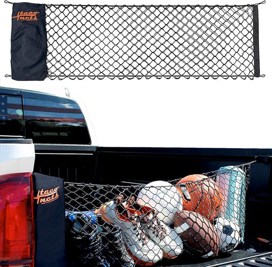 Envelope Cargo Net for Toyota Tacoma - Fits 2005-Current - Patented Bed Rail Integration - Upgraded 5mm Bungee - Integrated Storage Bag - Heavy Duty Carabiners - Designed in USA