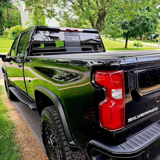Zxiaochun Rear Middle Window American Flag Decal for Chevy Silverado/GMC Sierra 2019-2022 2023 2024 2025 2026 Back Center Sliding Window USA Flag Vinyl Sticker Exterior Accessories(Matte Black)