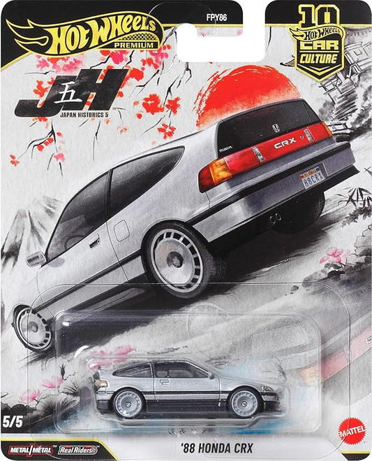 Hot Wheels Car Culture Premium 1:64 Scale Die-Cast Toy ’88 Honda CRX with Real Riders Tires & Metal/Metal Body & Chassis, First-Appearance