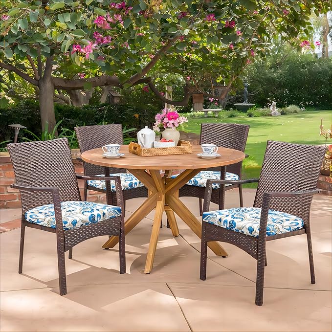 HARBOREST Outdoor Chair Cushions Set of 4, Water Resistant Patio Chair Cushions with Ties, Outdoor Seat Cushions for Patio Furniture, 17"x16"x2", Blue Butterfly