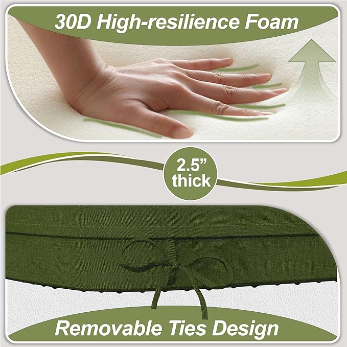 17'' x 16'' x 2.5"Thick Chair Cushions for Dining Chairs, 4 Pack WaterProof Easy Clean Kitchen Chair Pads with Ties and Non-Slip Backing - 30D High Elastic Foam Soft Kitchen Chair Cushions