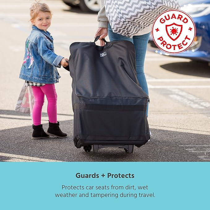 J.L. Childress Wheelie Car Seat Bag - Travel Bag for Airplane, Fits Most Baby & Infant Car Seats, Boosters, & Carriers, Airport Accessories for Gate Check or Baggage Check, Dual Rubber Wheels - Black
