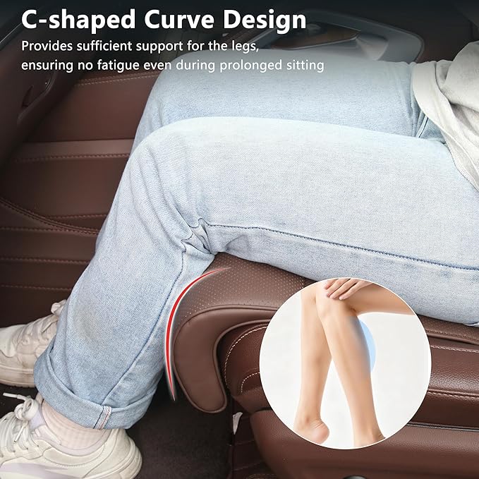 Car Seat Extender Leg Extender Support Cushion for Driver Seats Office Chair, Leather Auto Bottom Seat Protector Cover with Leg Extender, Car Seat Cushion Legs Rest Pads, Brown