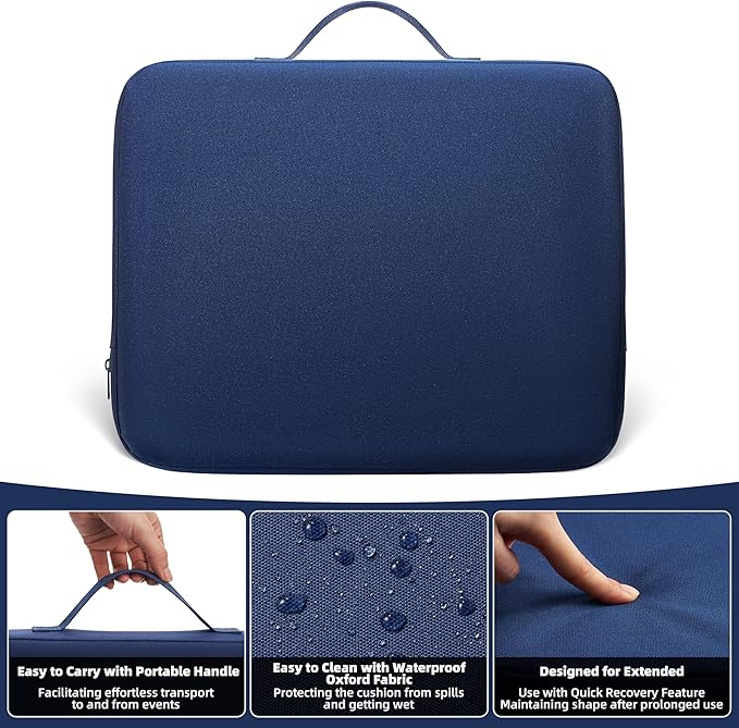 2-Pack Stadium Seat Cushions for Bleachers – Waterproof 2.8" Extra Thick Bleacher Seat Cushion, Portable Bleacher Cushions for Adults, Lightweight Bleacher Pads, Suitable for Outdoor Use (Dark Blue)