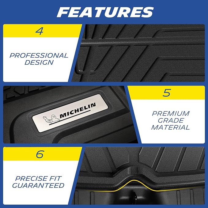 Michelin Vehicle Mat, All-Weather TPE Custom Fit Liner for Tesla Model Y 5 Seat Trunk Mats 2025-2027 (5 Piece), Elite