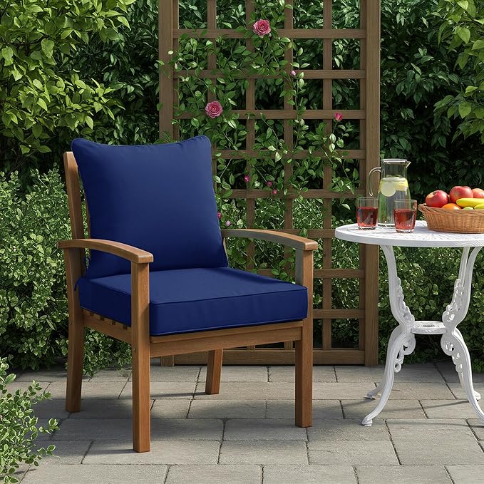 Summsun Outdoor Cushions for Patio Furniture 24 x 24 Inch, Double-Sided Waterproof Backrest and Deep Seat Cushion Set with Removable Cover, Navy, 1 Set