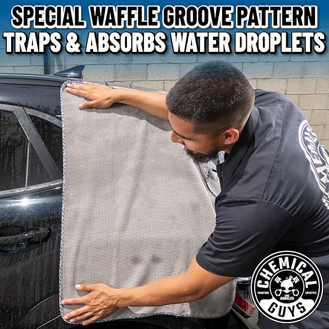 Chemical Guys Waffle Weave Gray Matter Microfiber Drying Towel - 25" x 36", Premium Blend Microfiber Towel with Soft-Banded Edging for Scratch-Free Car Drying, Ultra Absorbent
