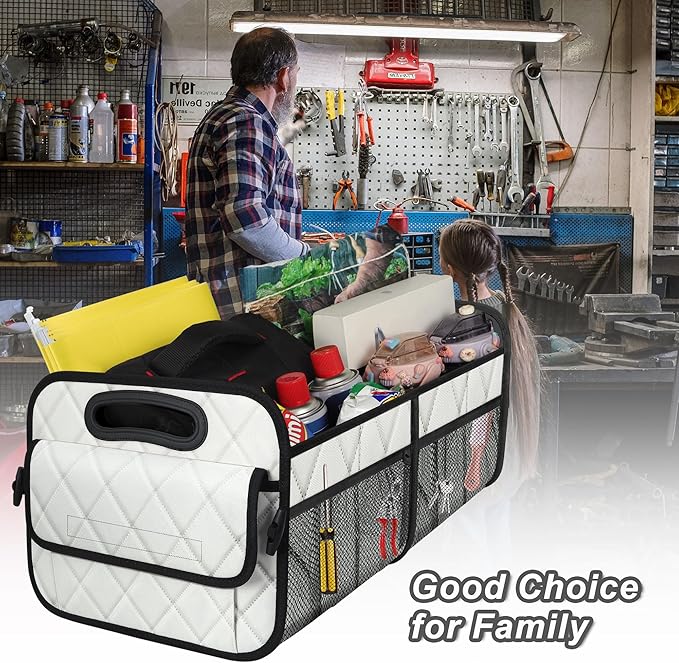 Deosk Car Trunk Organizer for SUV, Car Organizers and Storage with Reinforced Handles, Car Accessories for Women/Men 70L Waterproof Polyester Trunk Organizer(Large, Beige)