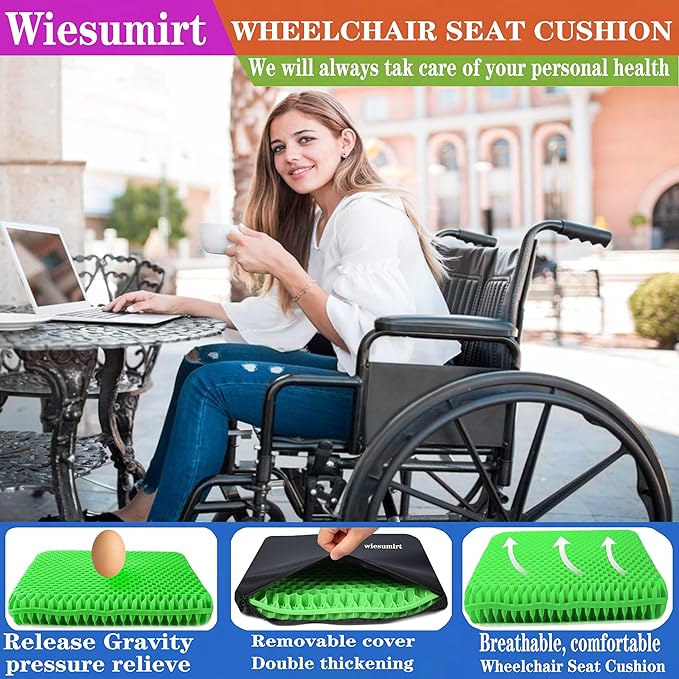 Plus Size Gel Seat Cushion for Long Sitting, Extra Large and Thick, Seat Cushion for Back, Hip, Sciatica, Tailbone Pain Relief, Used for Office, Wheelchair, Car, Recliner, Stadium, Kayka.(Grass Green)