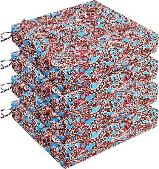 UNIKOME Outdoor Chair Cushions Pack of 4, Water Resistant Patio Cushions with Ties, High Density Sponge Filling Square Corner Seat Cushions for Outdoor Furniture, 24"*24"*4", Brown Paisley