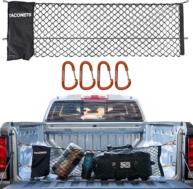 Envelope Cargo Net for Colorado/Canyon - Fits 2023-Current - Upgraded 5mm Bungee - Integrated Storage Bag - Heavy Duty Carabiners - Designed in USA