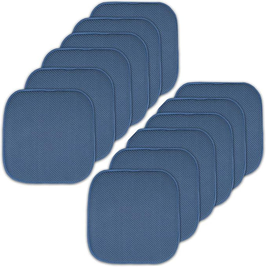 Sweet Home Collection Memory Foam Chair Cushion Honeycomb Pattern Solid Color Slip Non Skid Rubber Back Ultimate Comfort and Softness Rounded Square 16" x 16" Seat Cover, 12 Pack, Blue