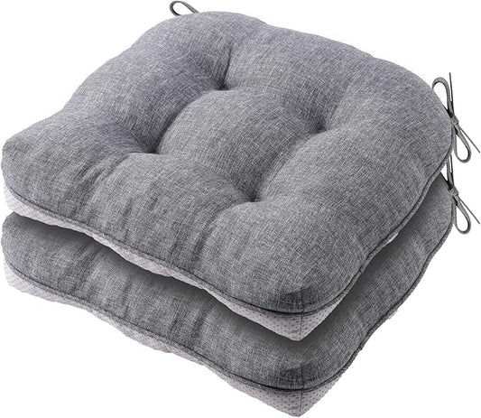 Battilo Chair Cushions Set of 2 for Dining Chairs, Seat Cushions for Kitchen Chairs with Non-Slip Backing, Indoor/Outdoor Waterproof Chair Seat Pads with Ties, 15.5"x15.5"x4", Dark Grey