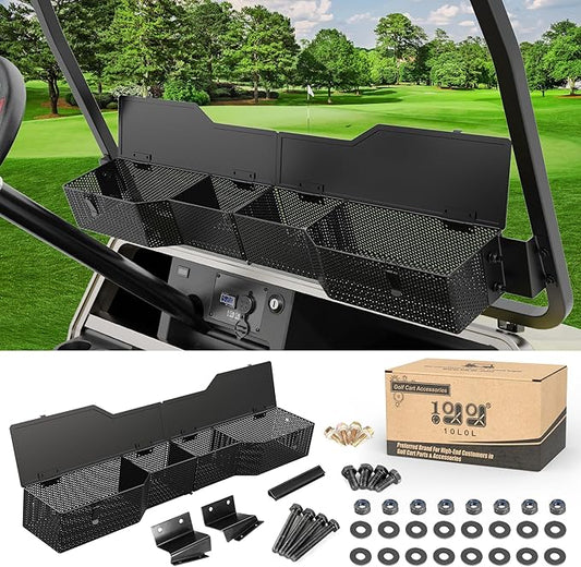 10L0L Golf Cart Front Inner Storage Basket with Cover for Club Car DS 2000-Up Models - Dashboard Organizer, Durable Storage Solution for Golf Cart Accessories
