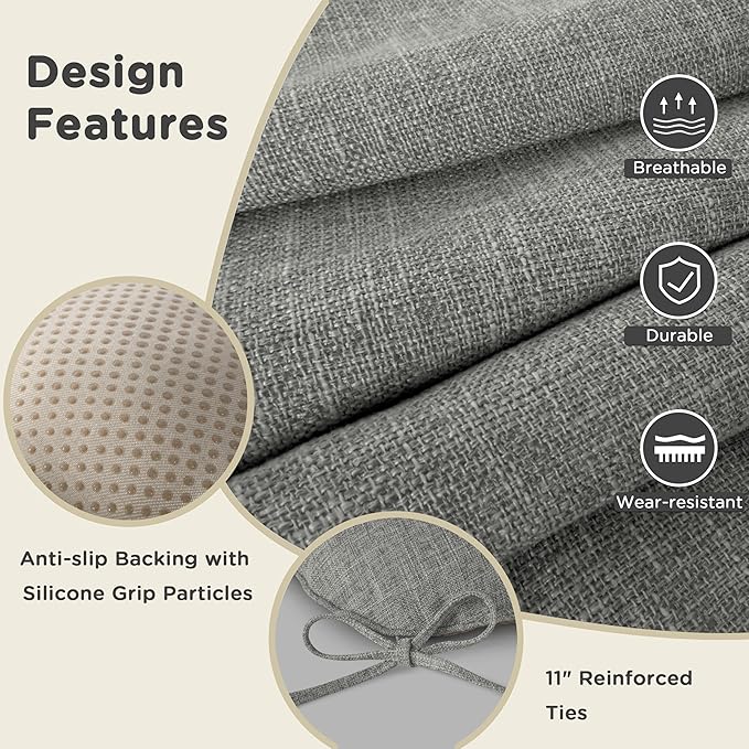 AddGrace Chair Cushions for Dining Chairs Set of 4 Kitchen Seat Cushions with Ties and Non Slip Backing Tufted Indoor Seat Pad for Kitchen Dining Room 18" x 17" x 3" Light Grey