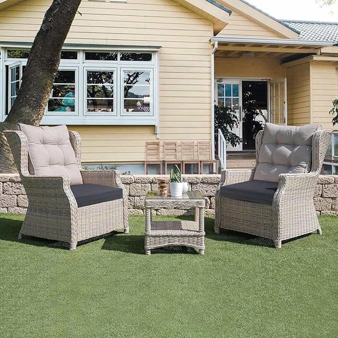 UNIKOME Outdoor Chair Cushions Pack of 4, Water Resistant Patio Cushions with Ties, High Density Sponge Filling Square Corner Seat Cushions for Outdoor Furniture, 19"*19"*3", Grey