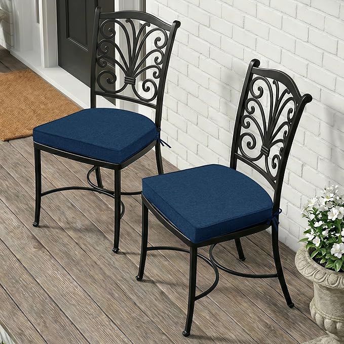 Outdoor Chair Cushions, Fade-Resistant & Water-Resistant, D Shaped Patio Furniture Seat Chair Pads Replacement with Ties, Non-Slip Bottom, Removable Cover, Set of 4, 19 x 19 Inch, Navy Blue