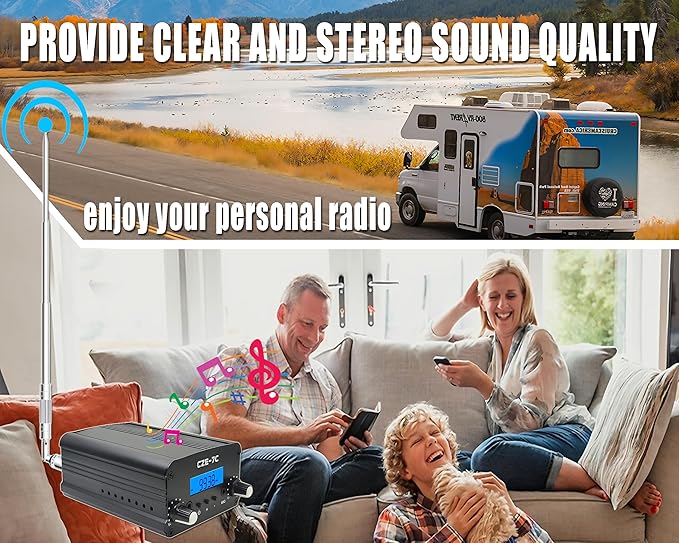 1000 Meters FM Transmitter,7W Long Range Stereo Radio Broadcast Transmitter for Drive-in Church Light Show Supermarket School Car Theater,Conference, Factory Personal Radio
