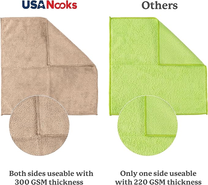 USANOOKS Microfiber Cleaning Cloth - Beige - 8Pcs (12.5x12.5 inch) High Performance - 1200 Washes, Ultra Absorbent Car Towel Traps Grime & Liquid for Streak-Free Mirror Shine - car Washing Cloth