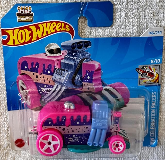 Hot Wheels Celebration Racers, HW Birthday Burner, Pink and Teal, 8/10