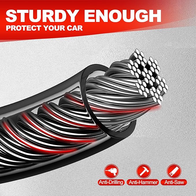 KAYCENTOP Car Steering Wheel Lock, Seat Belt Lock, Car Locks Anti-Theft Device with Aluminum Alloy Lock Housing, Max 17 Inch Length, High Visibility and Light-Weight, Universal Fit, 3Keys(Red)