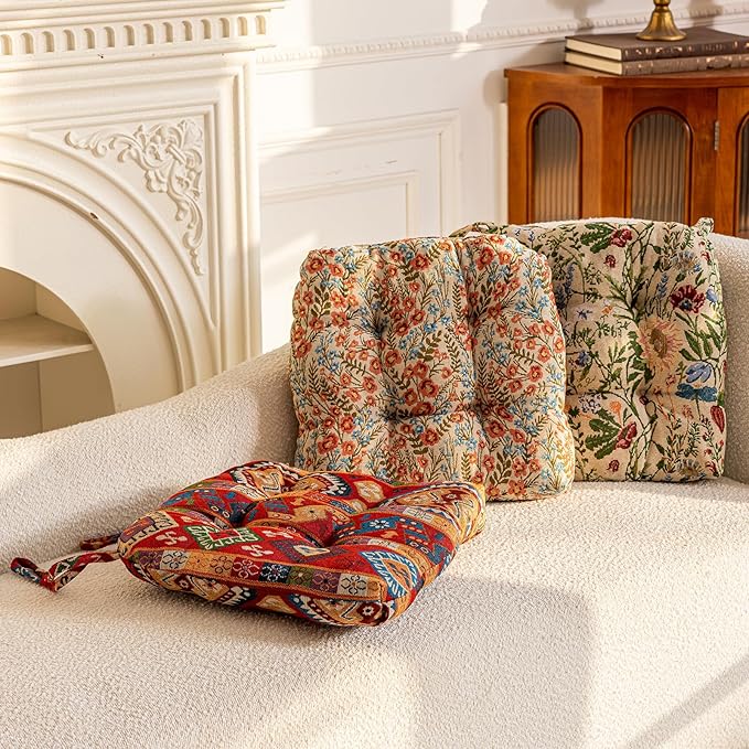 vctops Boho Chair Cushions with Ties U-Shaped Soft Comfortable Chair Pads Non Slip Seat Cushions for Indoor Dining Room and Kitchen Chairs (Pattern A,16"x16")