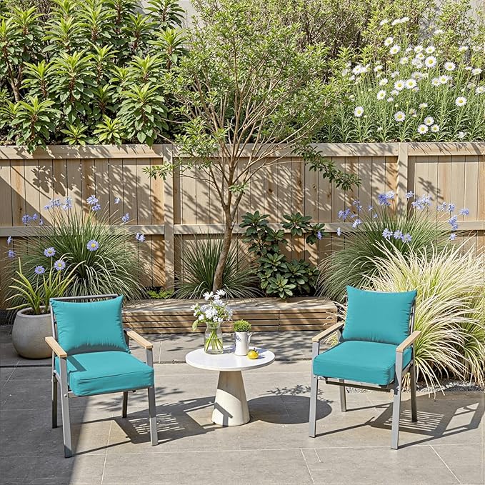 PatioGlow Outdoor Chair Cushions 22 x 22 x 3 Inch, Waterproof & Fade Resistant Patio Seat Cushion for Furniture with Handle and Ties, Thick Seating Pads for Outside Sofa Couch Set of 2, Teal