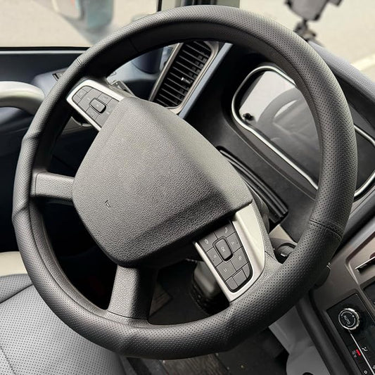 PINCTROT XL 17.5-18in Nappa Leather Supported Grip Steering Wheel Cover for Semi Truck, Fits RV, Big Rig Trucker, 18 Wheeler and Classic Cars, Anti-Slip Slim Perforated Design 17.5-18 Inch (Black)