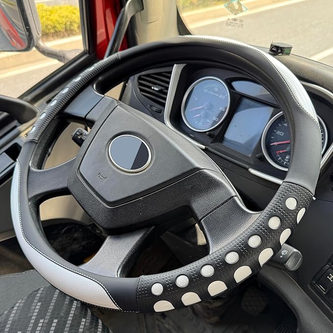 PINCTROT XL Size 17.5-18 in Race Grip Steering Wheel Cover for Semi Truck, Fits RV, Big Rig Trucker, 18 Wheeler and Classic Cars, Anti-Slip Silicone Perforated Design 17.5-18 Inch (Racing White)