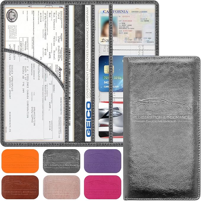 LumiMokki Premium Car Registration & Insurance Card Holder with Magnetic Shut, Vehicle Glove Box Car Organizer - For Documents, Cards, License (Cowhide Black)