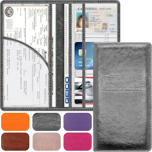 LumiMokki Premium Car Registration & Insurance Card Holder with Magnetic Shut, Vehicle Glove Box Car Organizer - For Documents, Cards, License (Cowhide Black)