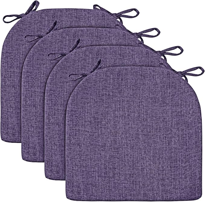 Wellsin Chair Cushions for Dining Chairs 4 Pack - Kitchen Chair Cushions with Ties and Non-Slip Backing - Dining Chair Pads 16"X16"X2", Purple