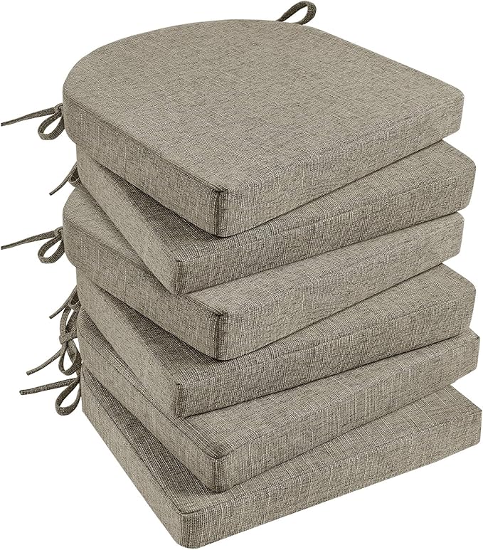 Basic Beyond Chair Cushions for Dining Chairs 6 Pack, Kitchen Chair Cushions with Ties and Non Slip Backing, 16 x 16 inches Chair Pads for Dining Chairs (Khaki)