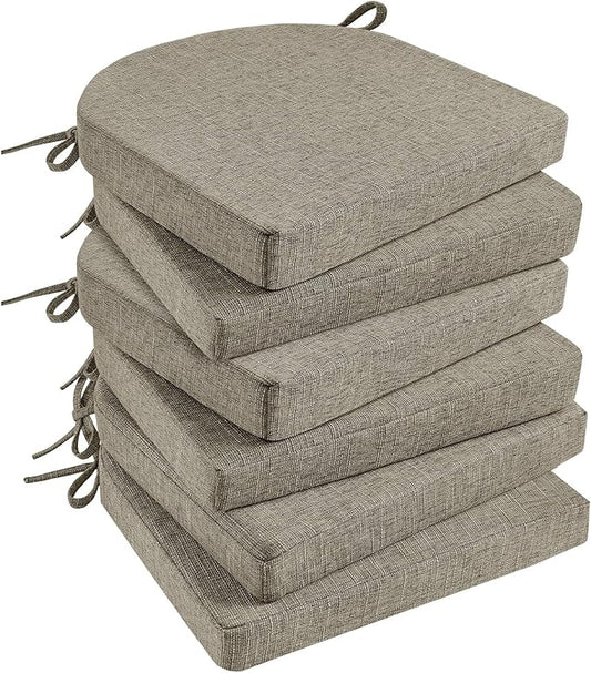 Basic Beyond Chair Cushions for Dining Chairs with Ties and Removable Cover, 2" Thick Seat Cushions for Kitchen Chairs, Set of 6, 17" x 16", Khaki