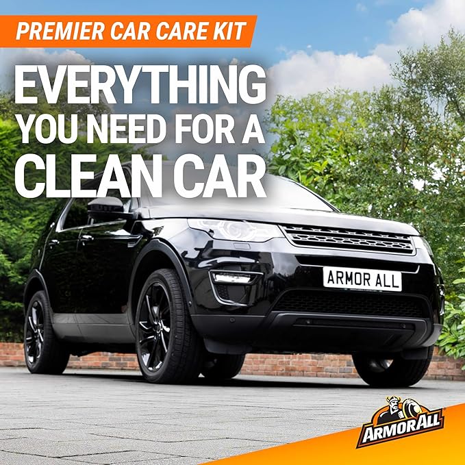 Armor All Premium Car Care Kit, Includes Extreme Tire Shine, Protectant, Multi-Purpose Cleaner, Car Wax & Wash Kit, Glass Cleaner, Car Air Freshener, Tire & Wheel Cleaner and Wash Pad, 8 Count