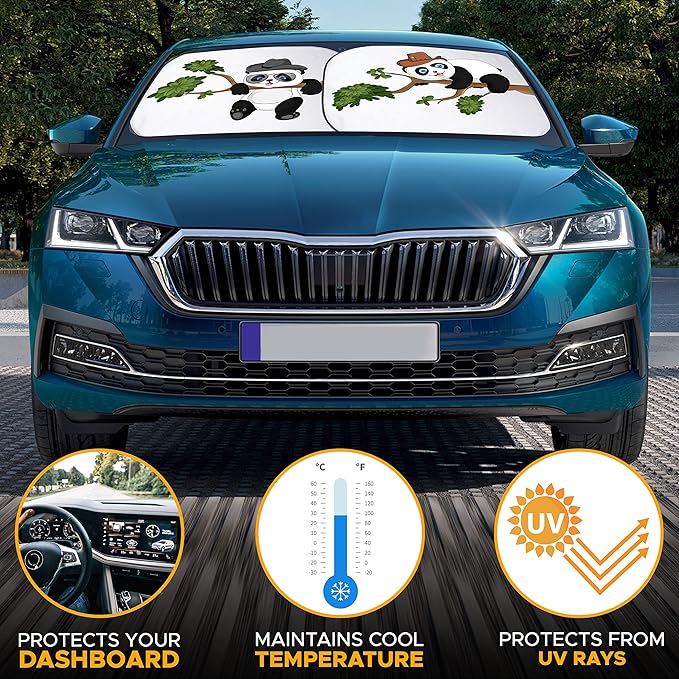EcoNour Windshield Sun Shade Cartoon Funny Medium Size (31" L x 28" W), Printed Car Sunshade Foldable, 240T Polyester Blocks Heat and UV Rays for Front Window Protection