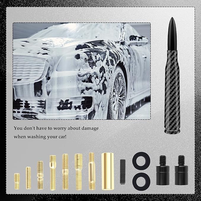 Car Bullet Antenna,Truck Exterior Decoration Accessories Car Vehicle Replacement Antenna Conpatible with Ford F150 RAM 1500 GMC Heavy Duty Pickup Trucks Accessories(Carbon Fiber Black)
