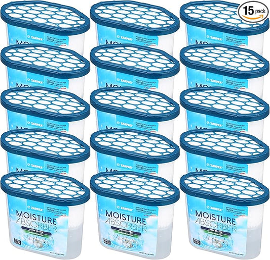ZARPAX Moisture Absorber Fresh Cotton 10.5 oz/300g | Removes Moisture, Damp & Humidity | Odor Absorber With Fresh Cotton Fragrance | Moisture Trap for Bathroom, Closet, Kitchen | Set of 15