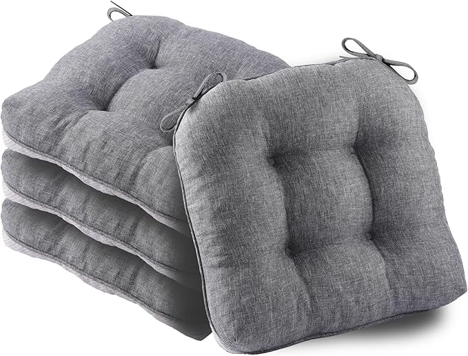 Battilo Chair Cushions Set of 4 for Dining Chairs, Seat Cushions for Kitchen Chairs with Non-Slip Backing, Indoor/Outdoor Waterproof Chair Seat Pads with Ties, 15.5"x15.5"x4", Dark Grey