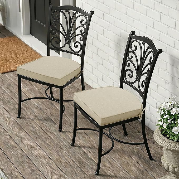 Outdoor Chair Cushions, Fade-Resistant & Water-Resistant, D Shaped Patio Furniture Seat Chair Pads Replacement with Ties, Non-Slip Bottom, Removable Cover, Set of 4, 19 x 19 Inch, Beige